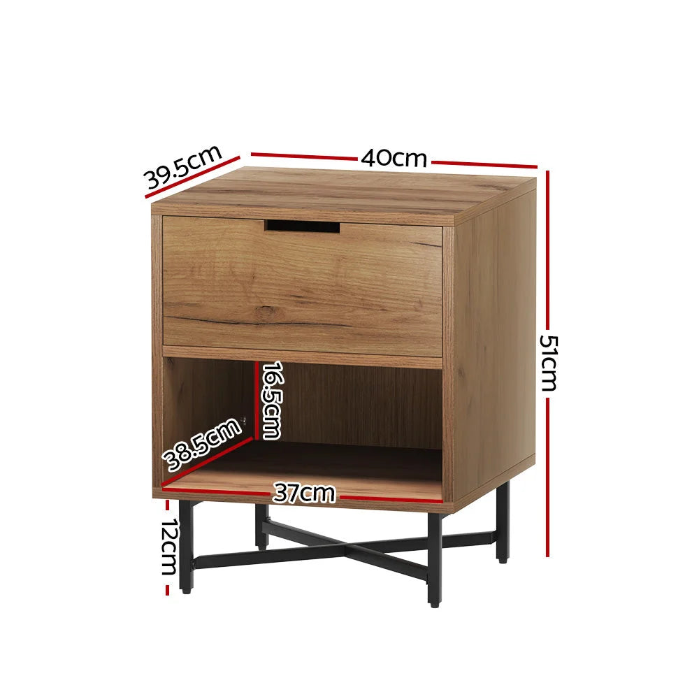 Bedside Table Drawers Side Shelf Storage
