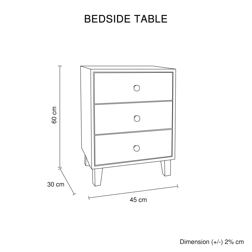 Bedside Table MDF 3 Drawers Side Table Night Stand Storage