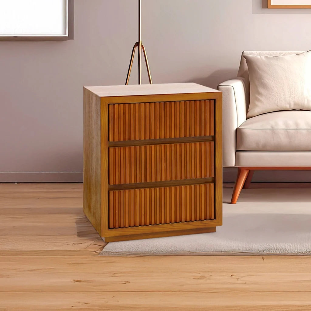Bedside Table MDF Brown Colour Waveform Design Three