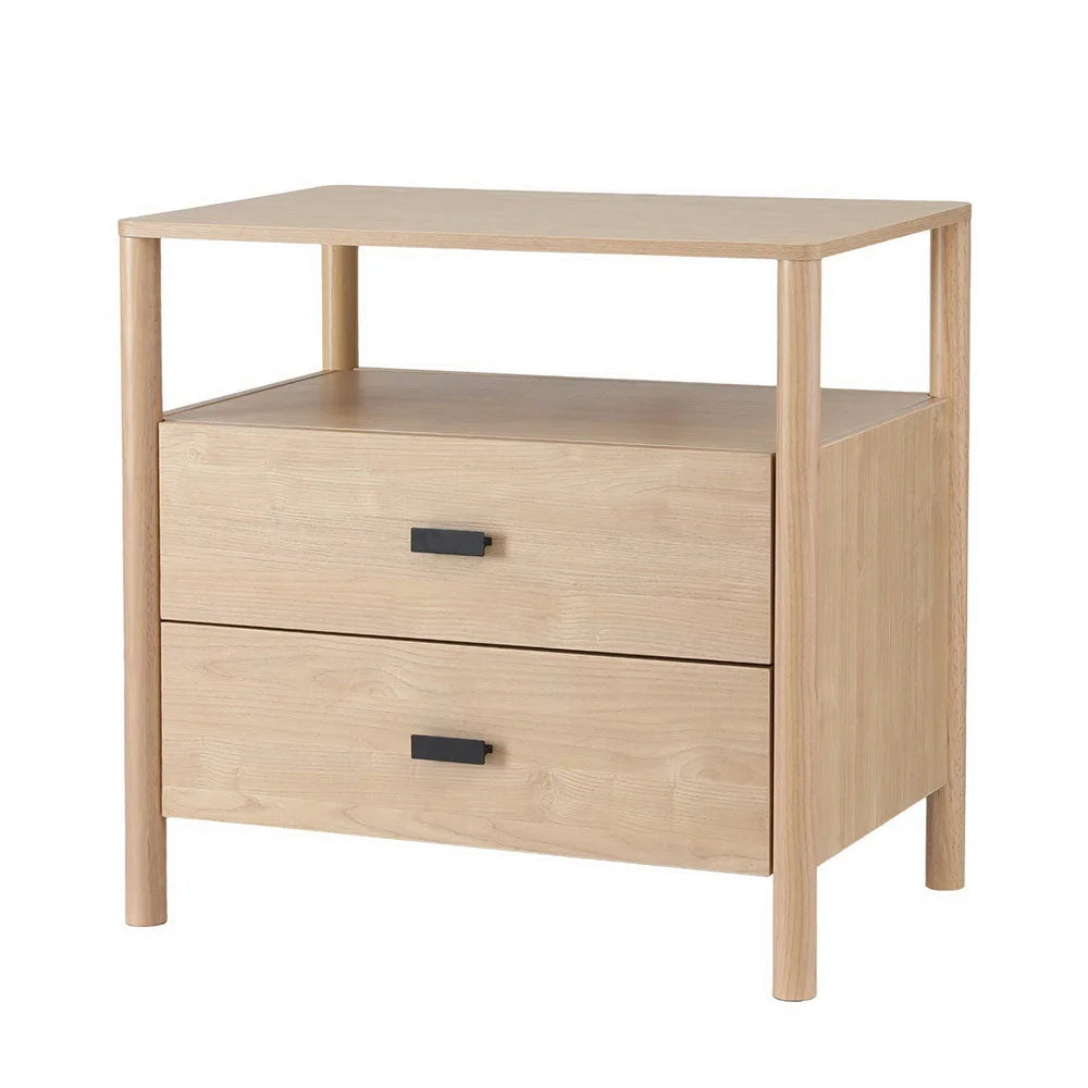 Bedside Table Nightstand 2 Drawers - Pine - Furniture