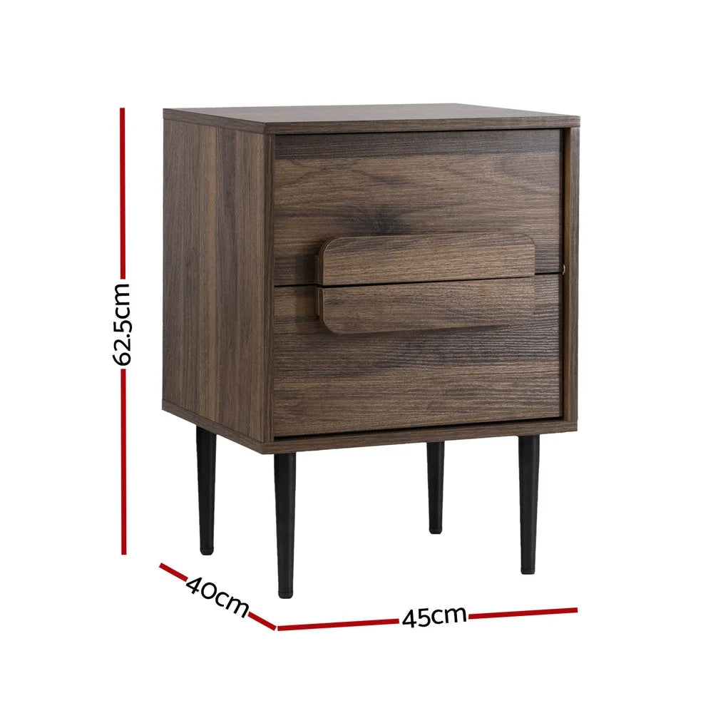 Bedside Table Nightstand 2 Drawers walnut furniture 331
