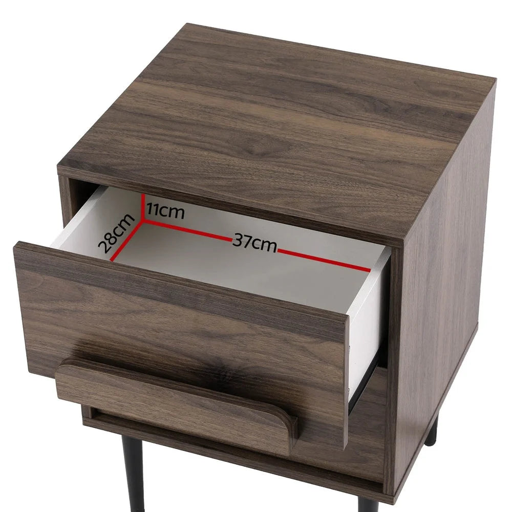 Bedside Table Nightstand 2 Drawers walnut furniture 575