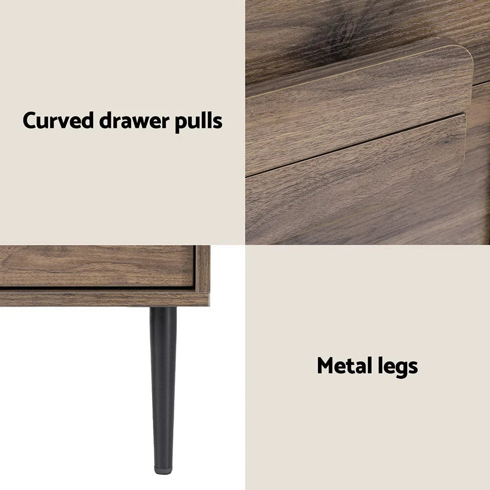Bedside Table Nightstand 2 Drawers - Walnut - Furniture