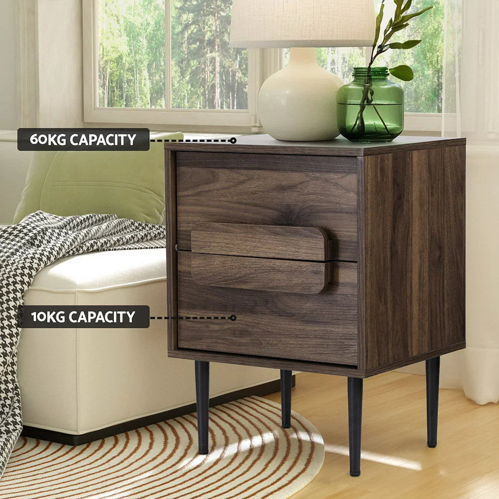 Bedside Table Nightstand 2 Drawers walnut furniture 765
