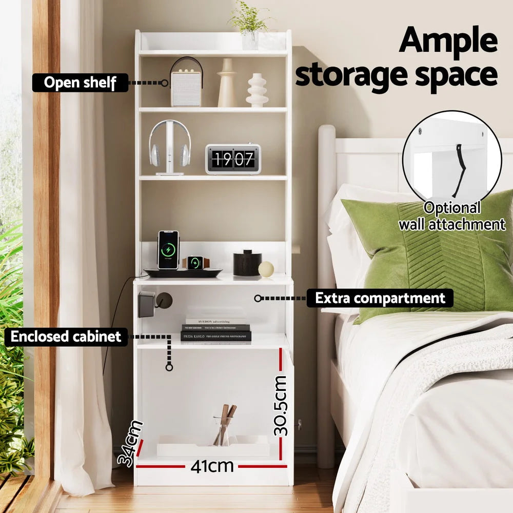 Bedside Table Nightstand with Charging Station - Furniture
