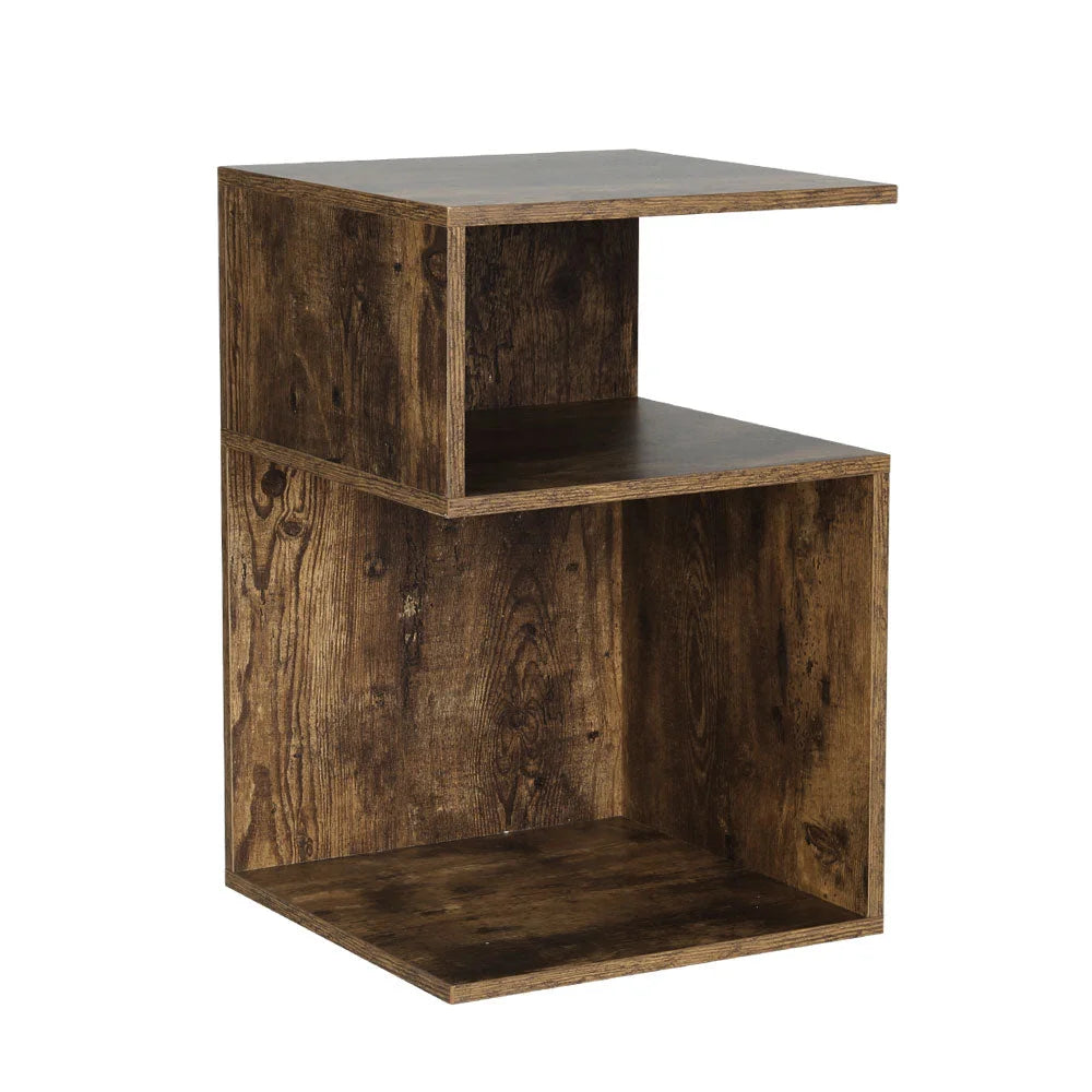 Bedside Table Shelves Side End Storage Nightstand rust oak