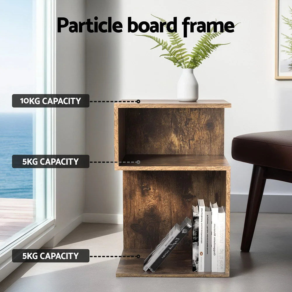 Bedside Table Shelves Side End Storage Nightstand