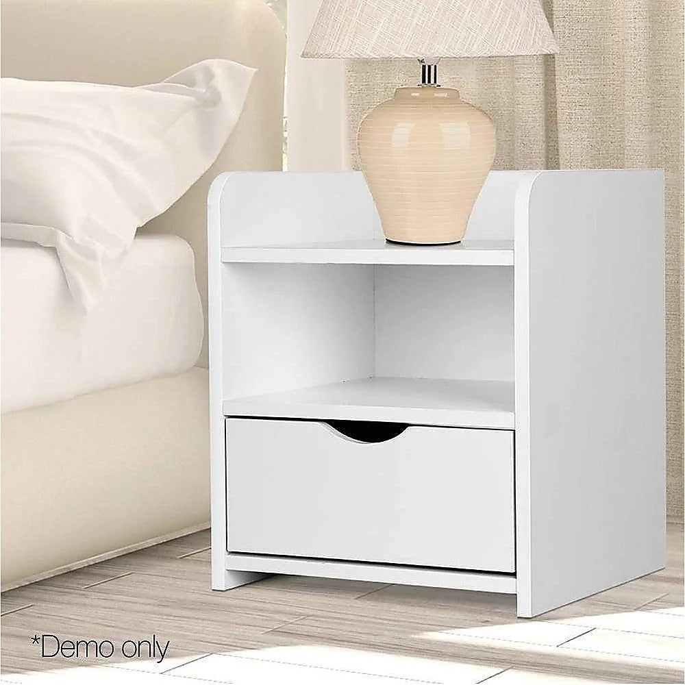 Bedside Table - Side Nightstand with Storage Drawer & Shelf