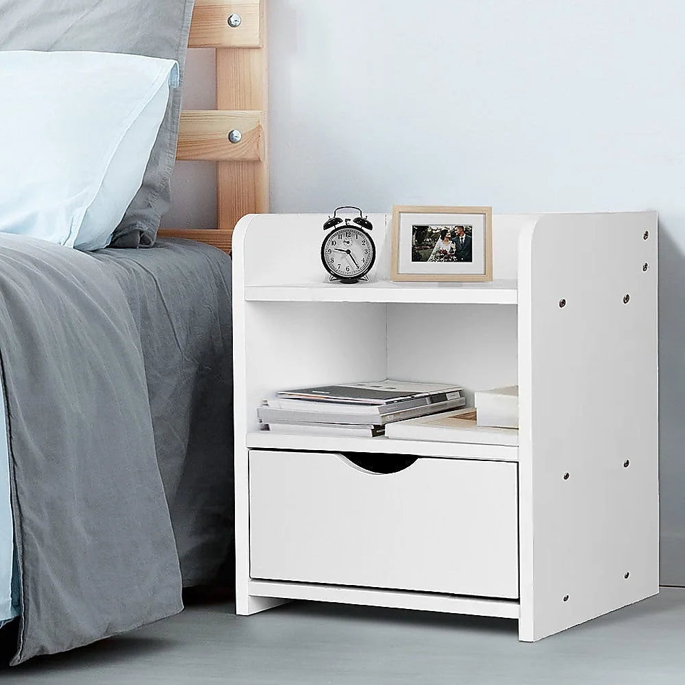 Bedside Table - Side Nightstand with Storage Drawer & Shelf