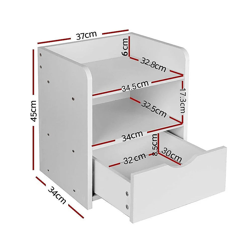 Bedside Table - Side Nightstand with Storage Drawer & Shelf
