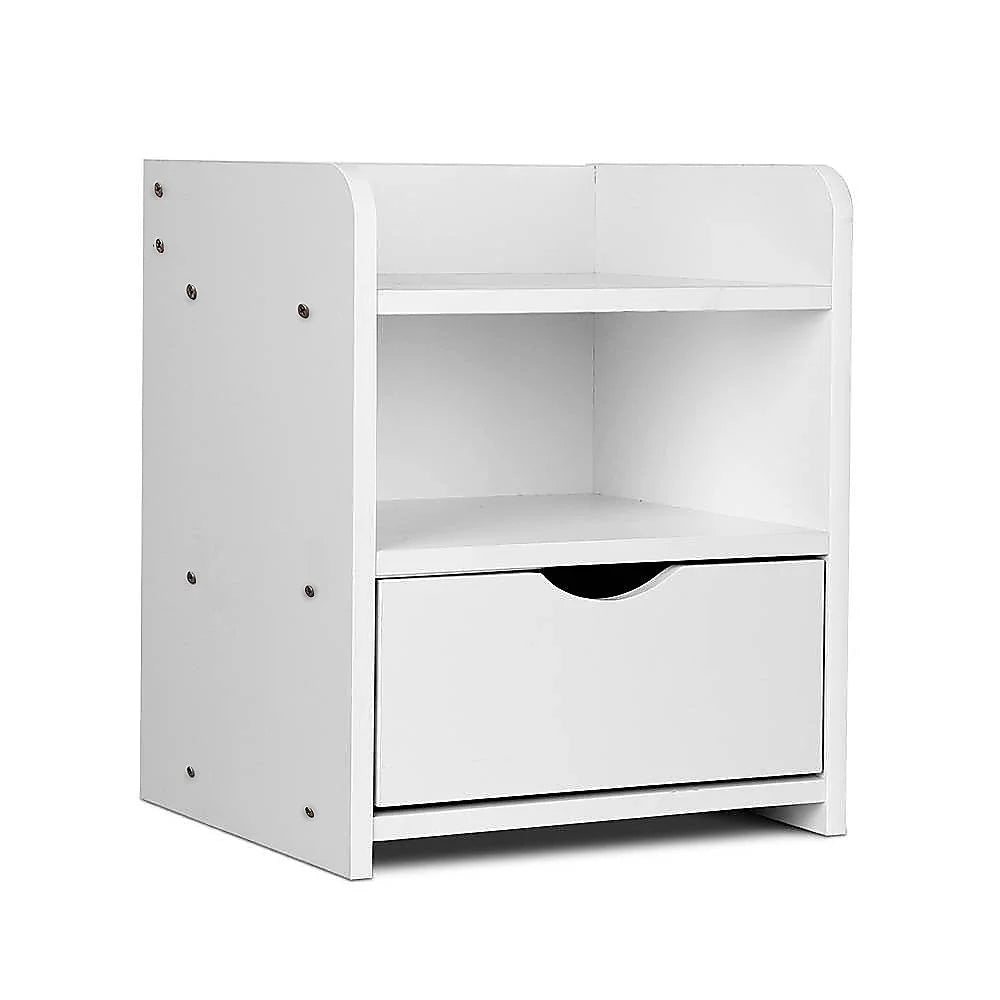 Bedside Table - Side Nightstand with Storage Drawer & Shelf