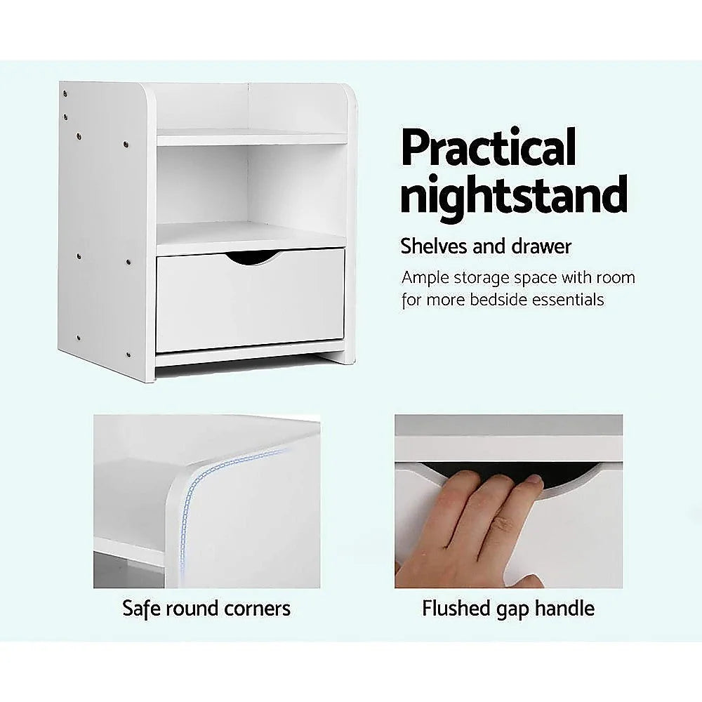 Bedside Table - Side Nightstand with Storage Drawer & Shelf