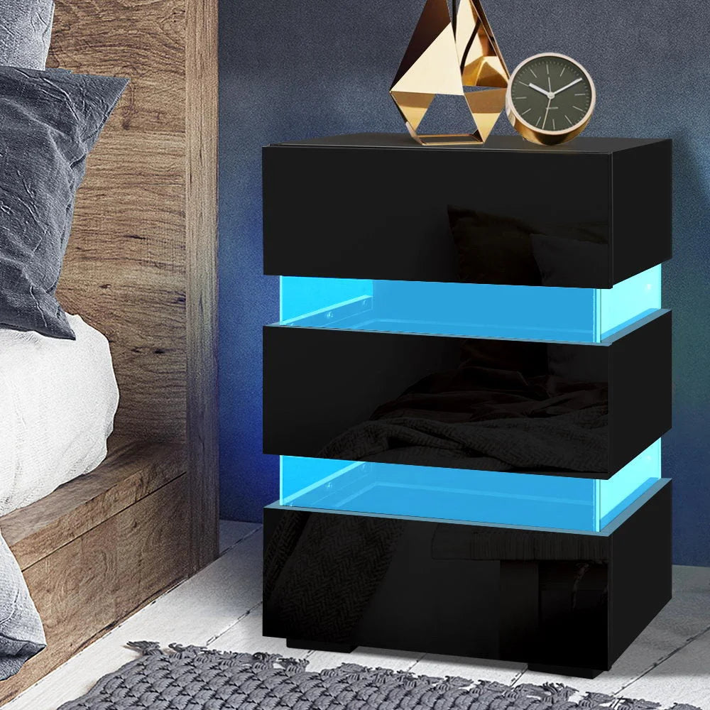 Bedside table unit with storage context and item proportions