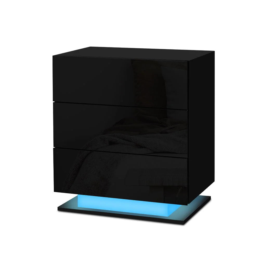 Bedside Table Side Unit with RGB LED Lamp 3 Drawers