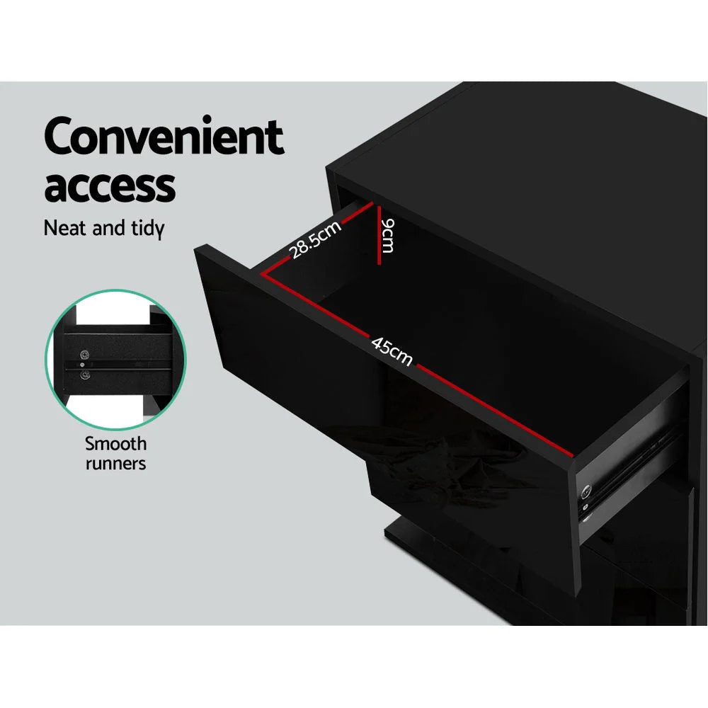 Bedside Table Side Unit with RGB LED Lamp 3 Drawers