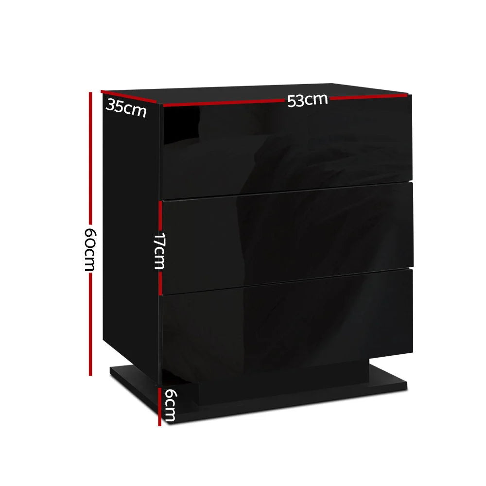 Bedside Table Side Unit with RGB LED Lamp 3 Drawers