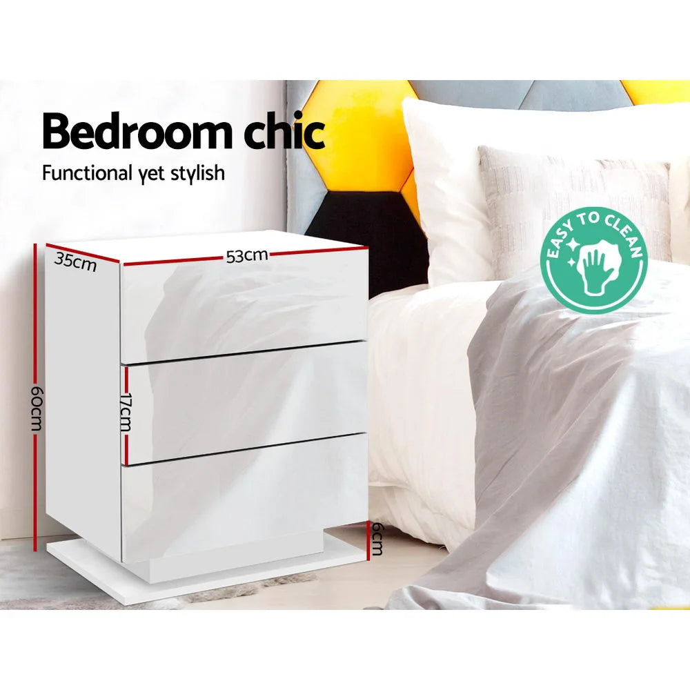 White bedside table unit with attachment points and product body