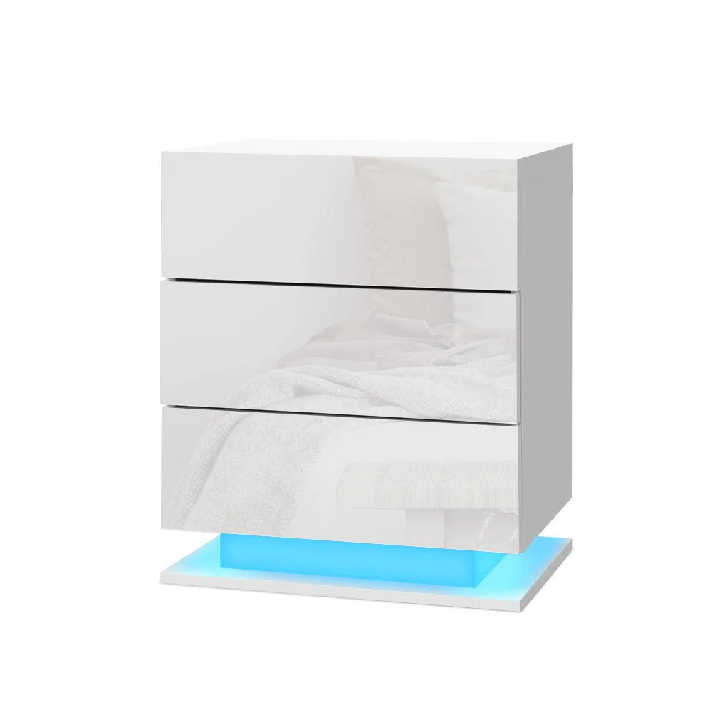 Bedside Table Side Unit with RGB LED Lamp