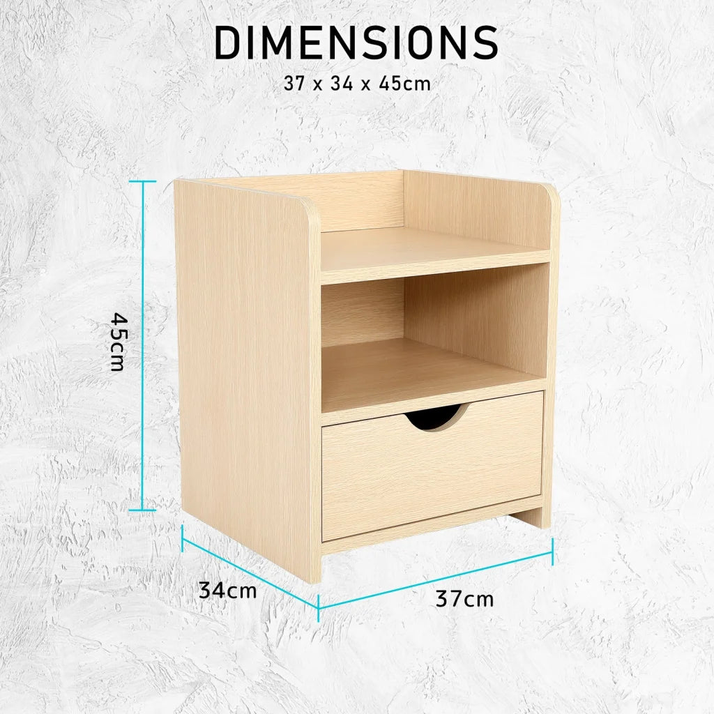 Bedside Table Storage Cabinet Nightstand - 1 Drawer 2