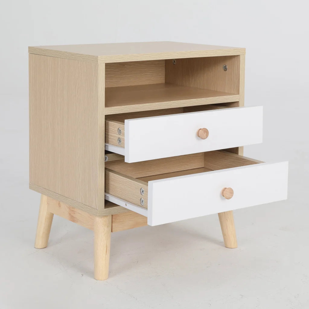 Bedside Table Storage Cabinet Nightstand - 2 Drawers - ANYA