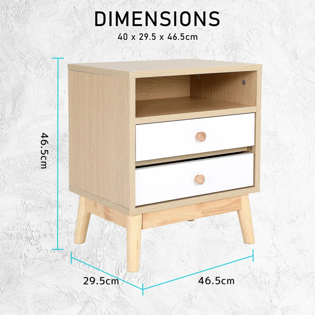 Bedside Table Storage Cabinet Nightstand - 2 Drawers - ANYA