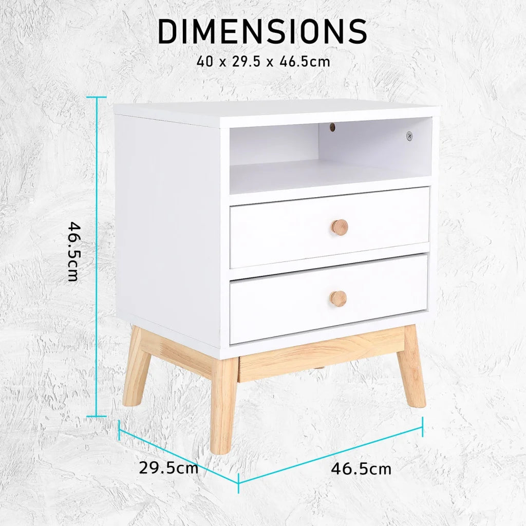 Bedside Table Storage Cabinet Nightstand - 2 Drawers - ANYA