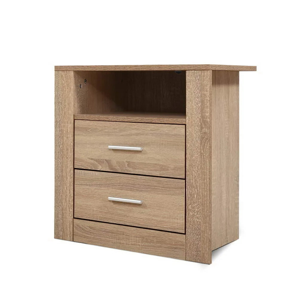 Bedside Table Storage Cabinet Shelf Side End Table - Oak