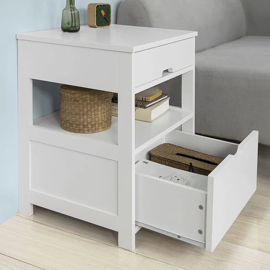 Bedside Table White with 2 Drawers