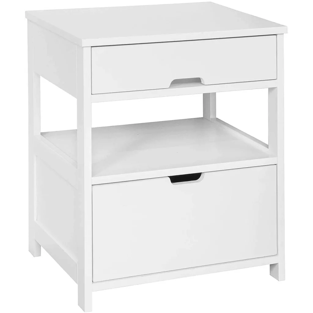 Bedside Table White with 2 Drawers