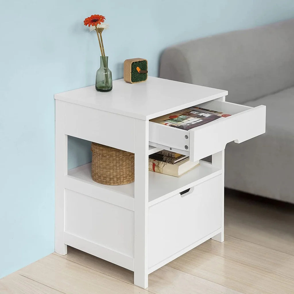 Bedside Table White with 2 Drawers