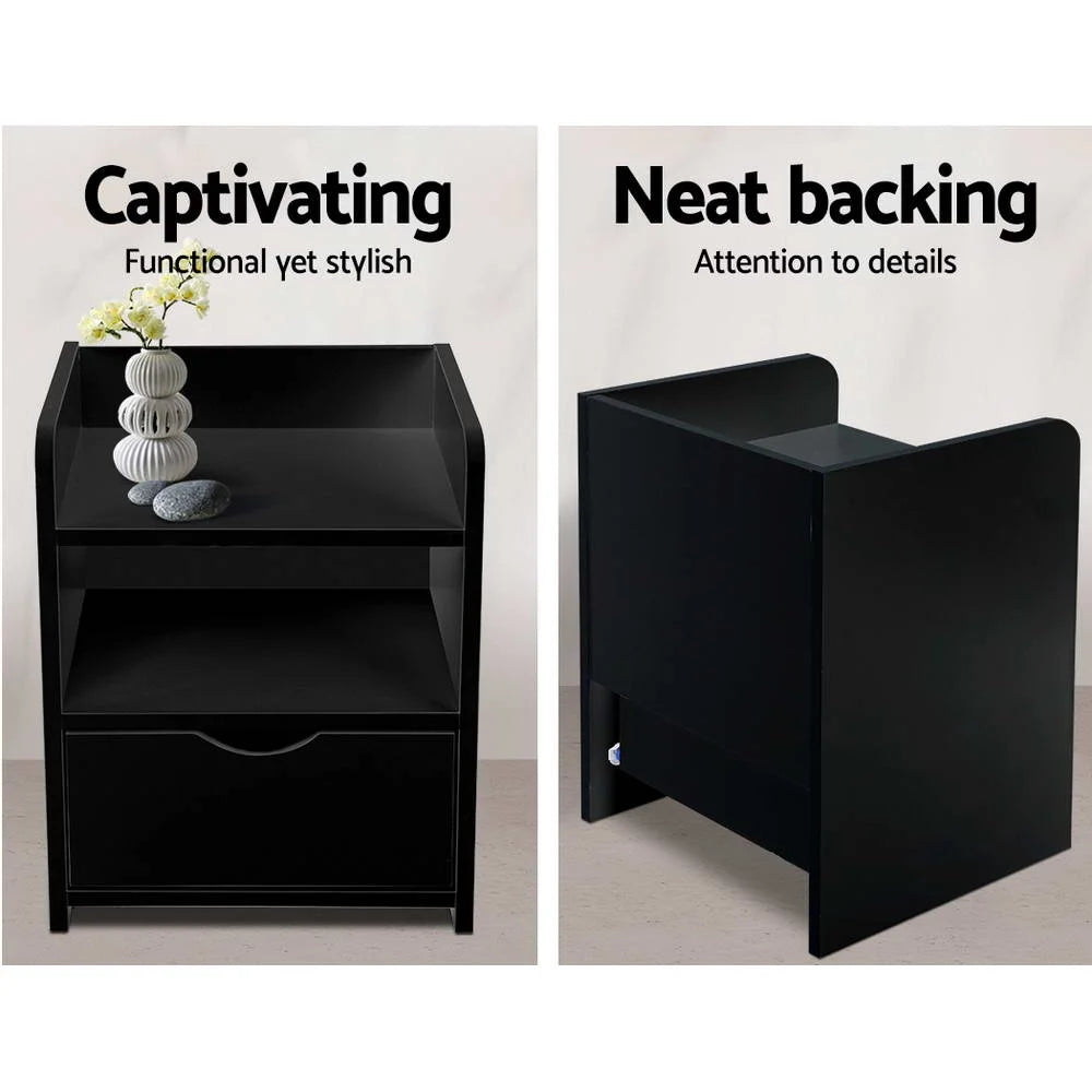 Bedside Table with Drawer Black - Bedroom