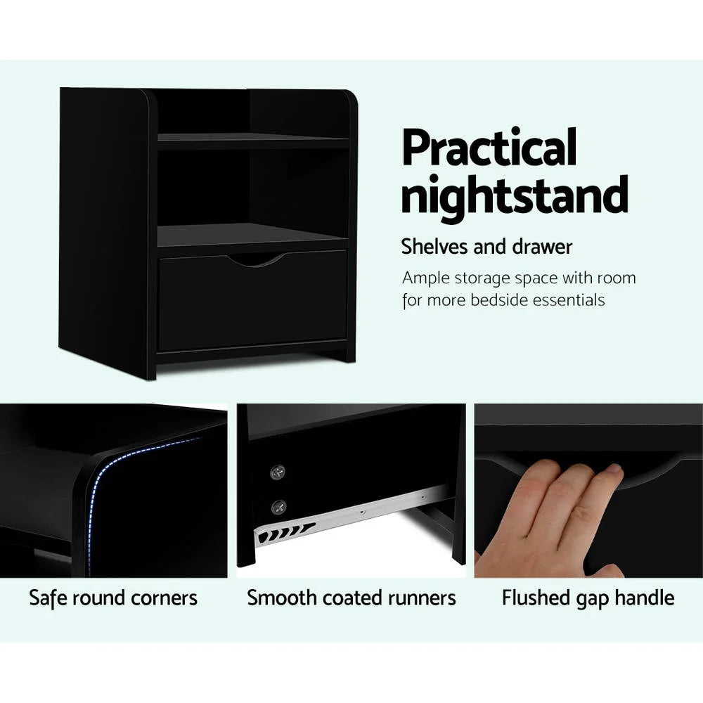 Bedside Table with Drawer Black - Bedroom