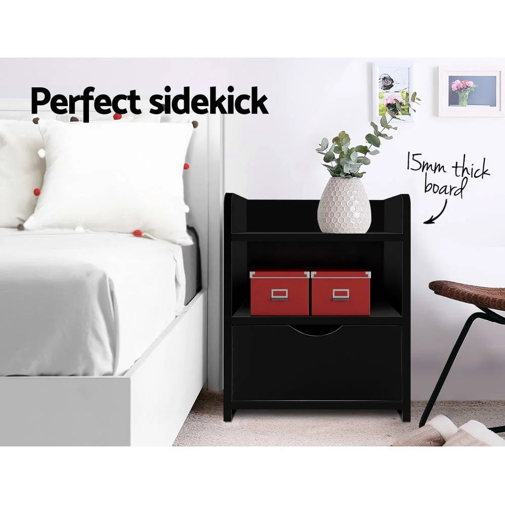 Bedside Table with Drawer Black - Bedroom