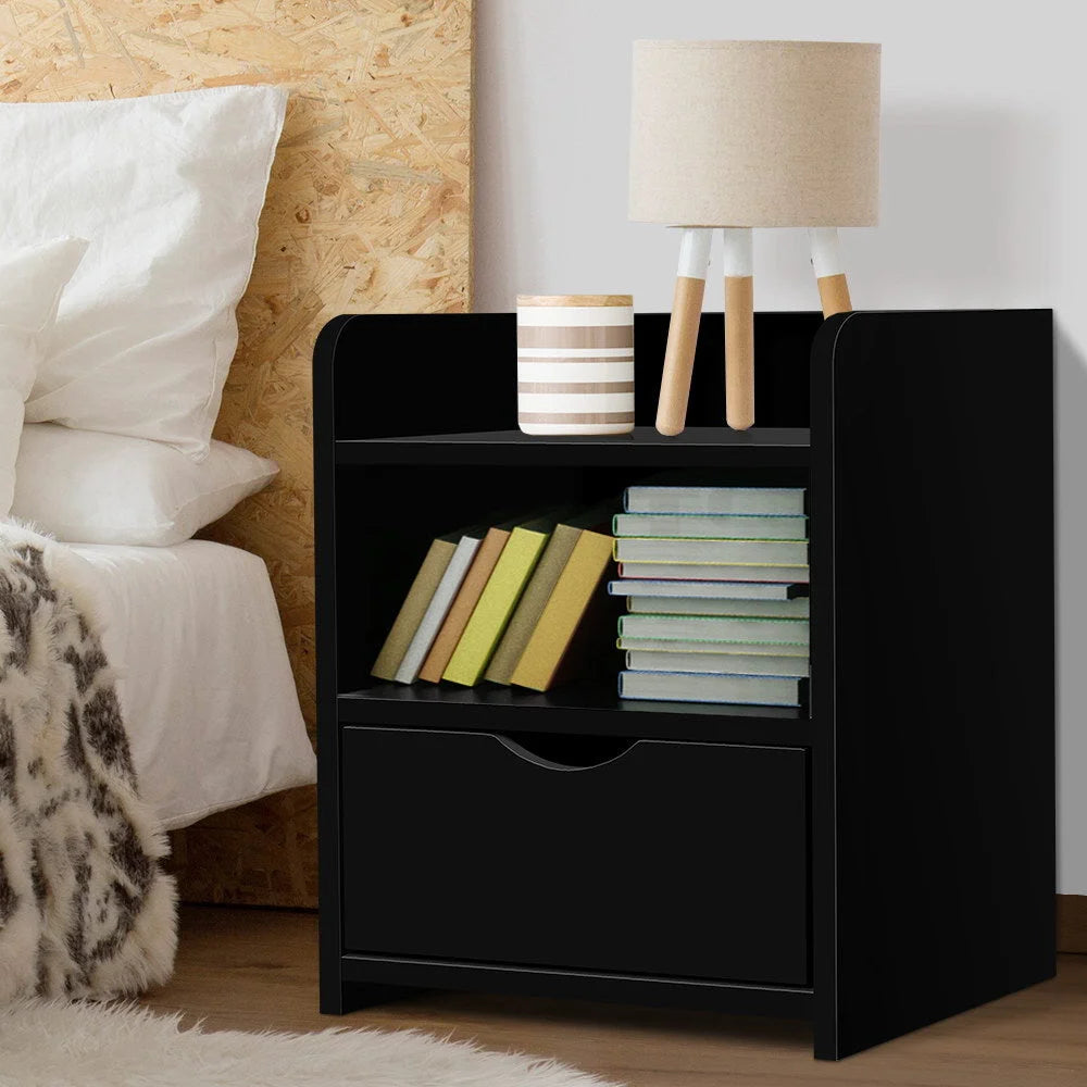 Bedside Table with Drawer Black - Bedroom