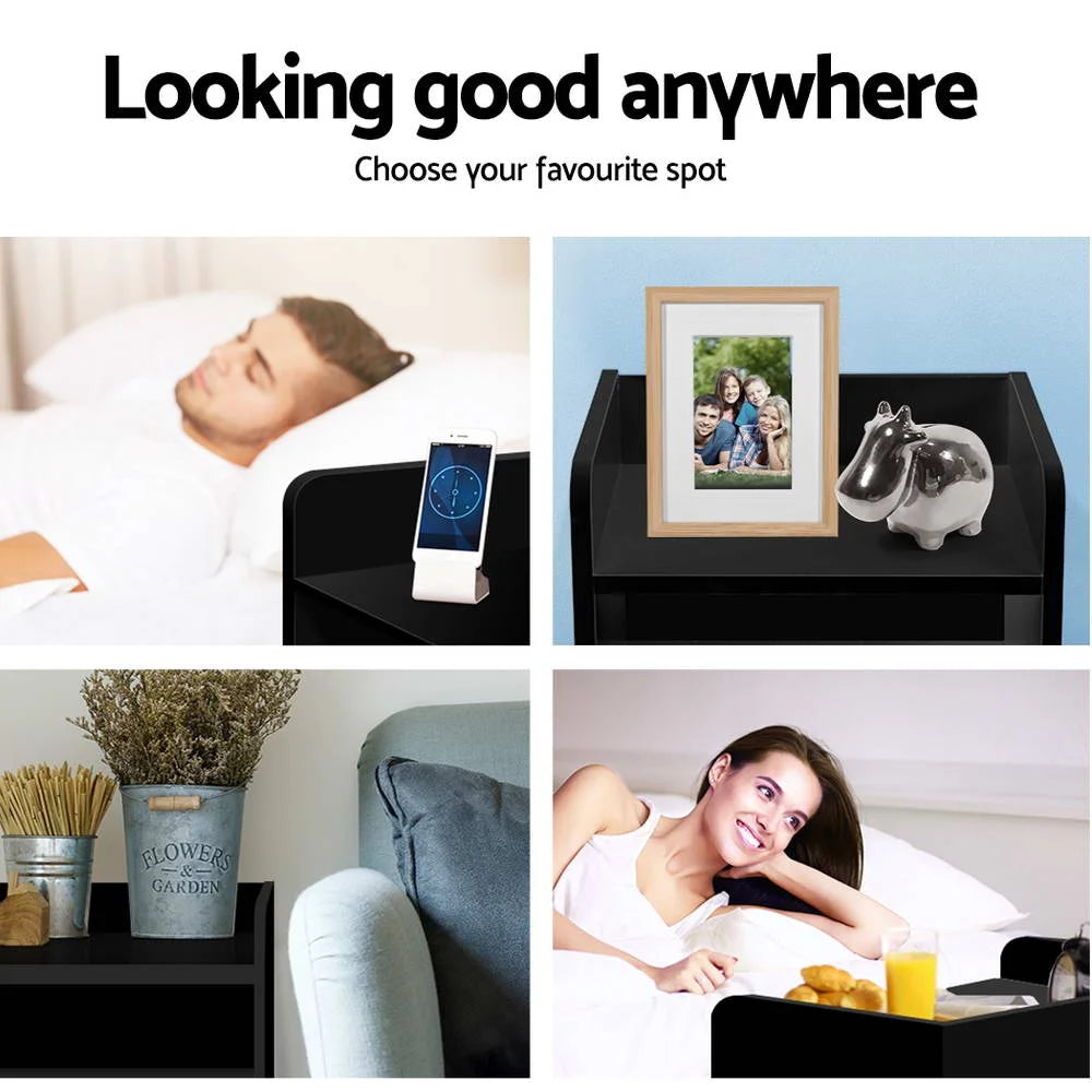 Bedside Table with Drawer Black - Bedroom