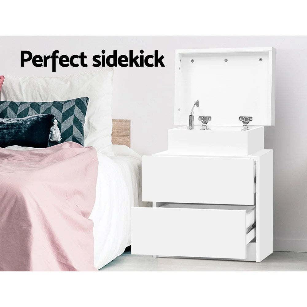 Bedside Tables 2 Drawers Nightstand Storage - White Bedroom