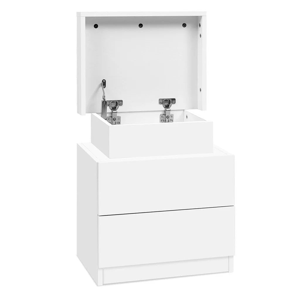 Bedside Tables 2 Drawers Nightstand Storage - White Bedroom