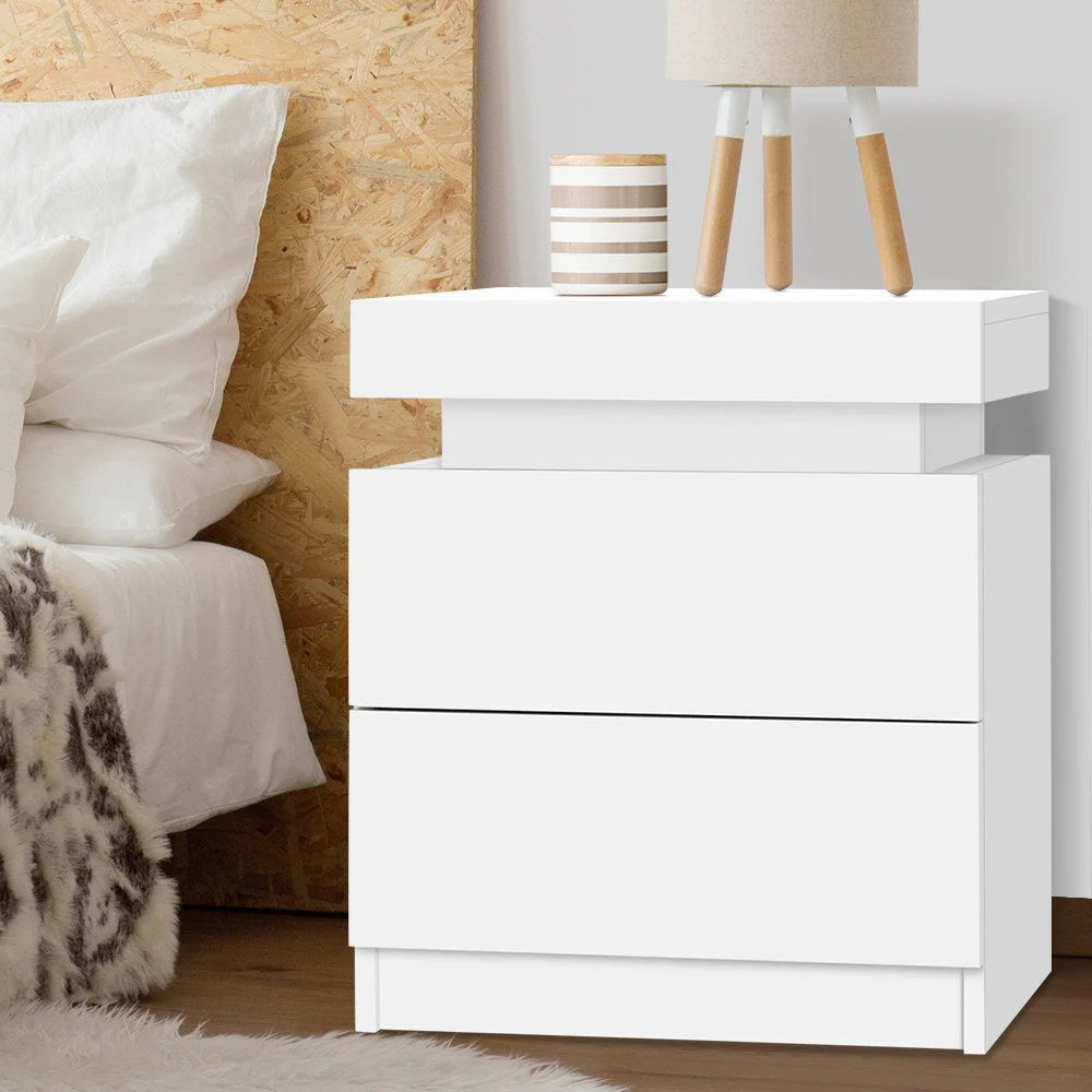 Bedside Tables 2 Drawers Nightstand Storage - White Bedroom