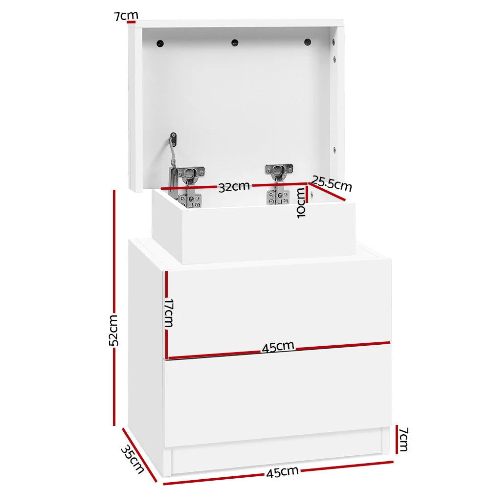 Bedside Tables 2 Drawers Nightstand Storage - White Bedroom