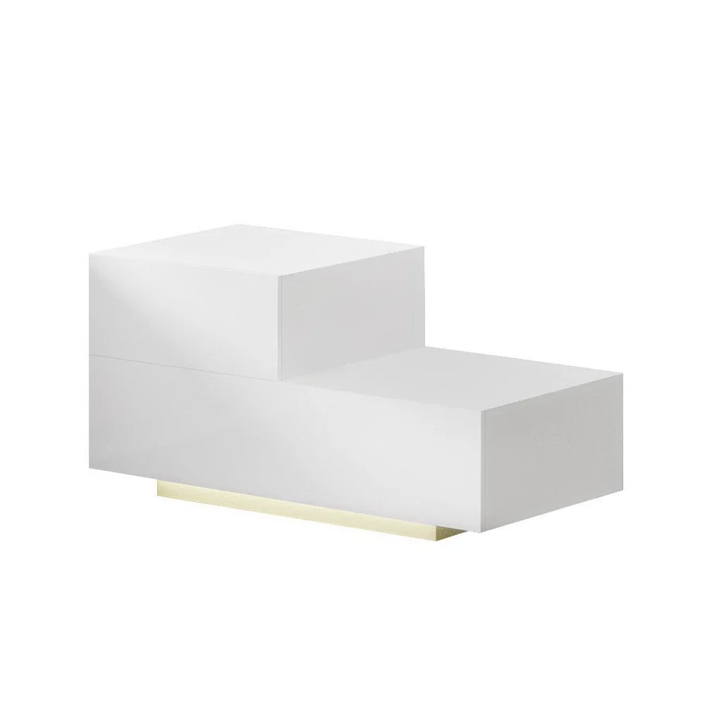 Bedside Tables 2 Drawers Side Table RGB LED High Gloss