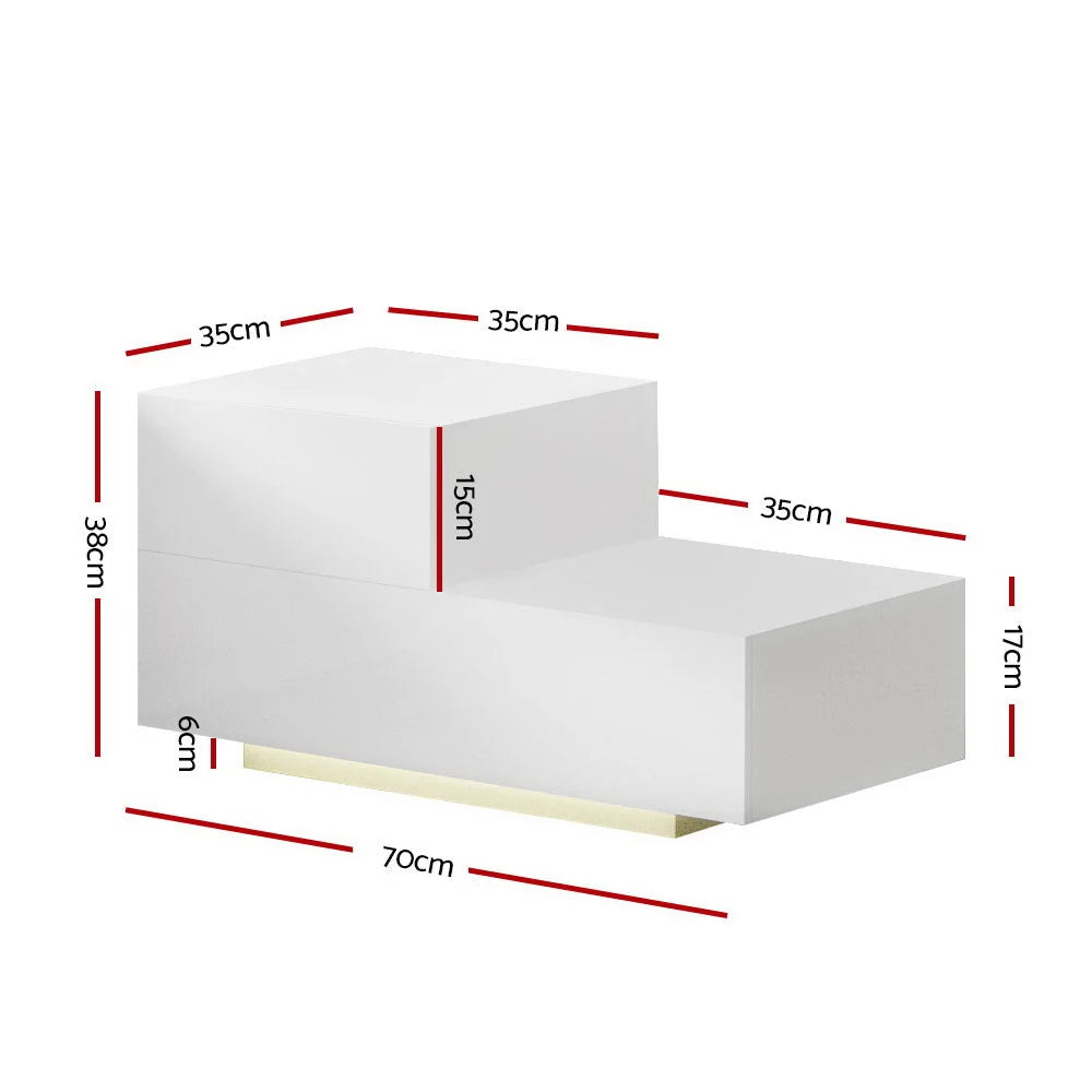 Bedside Tables 2 Drawers Side Table RGB LED High Gloss