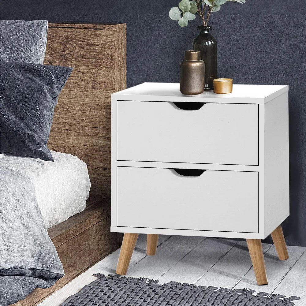 Bedside Tables Drawers Nightstand Storage Cabinet - White