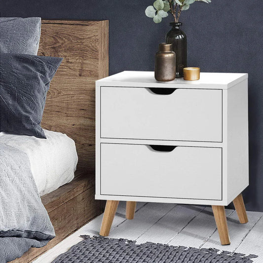 Bedside Tables Drawers Nightstand Storage Cabinet - White
