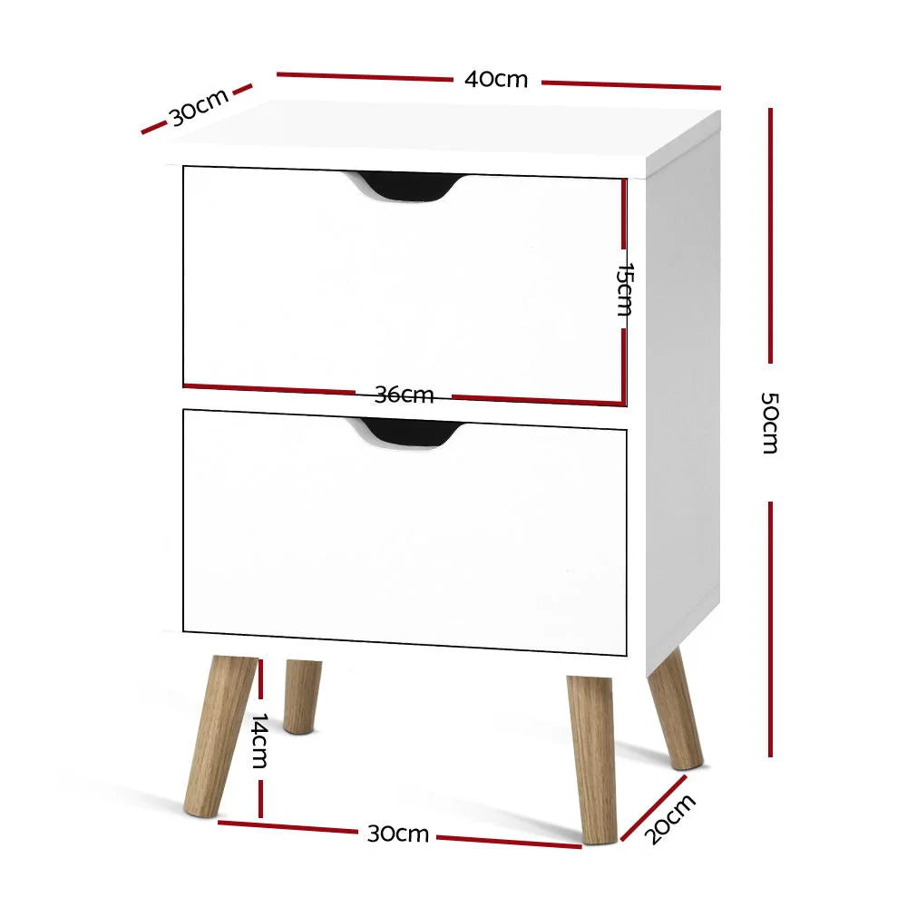 Bedside Tables Drawers Nightstand Storage Cabinet - White