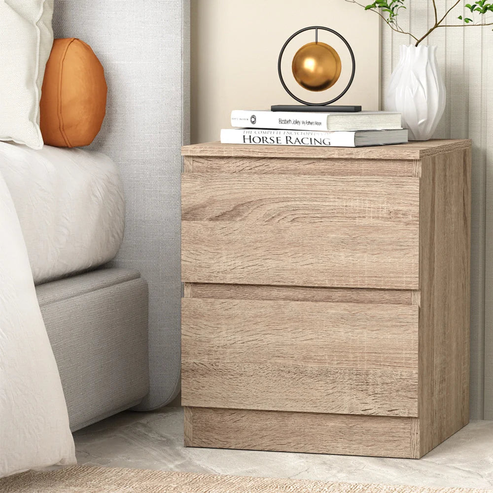 Wood table with bedside tables drawers bedroom
