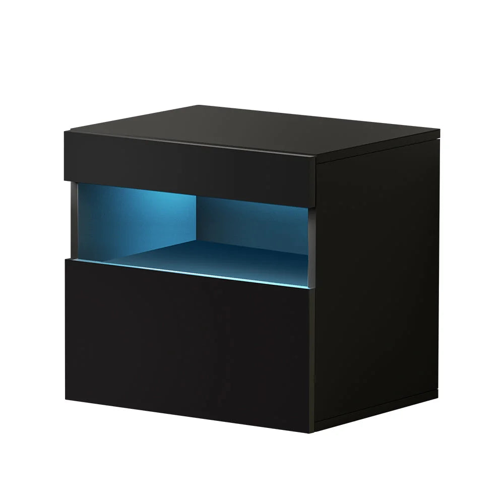 Bedside Tables Drawers Side Table with RGB LED - High Gloss
