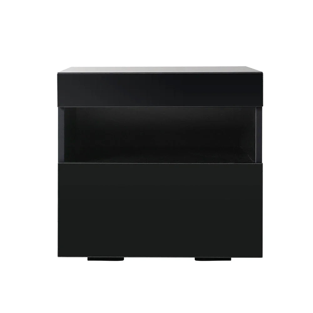 Bedside Tables Drawers Side Table with RGB LED - High Gloss
