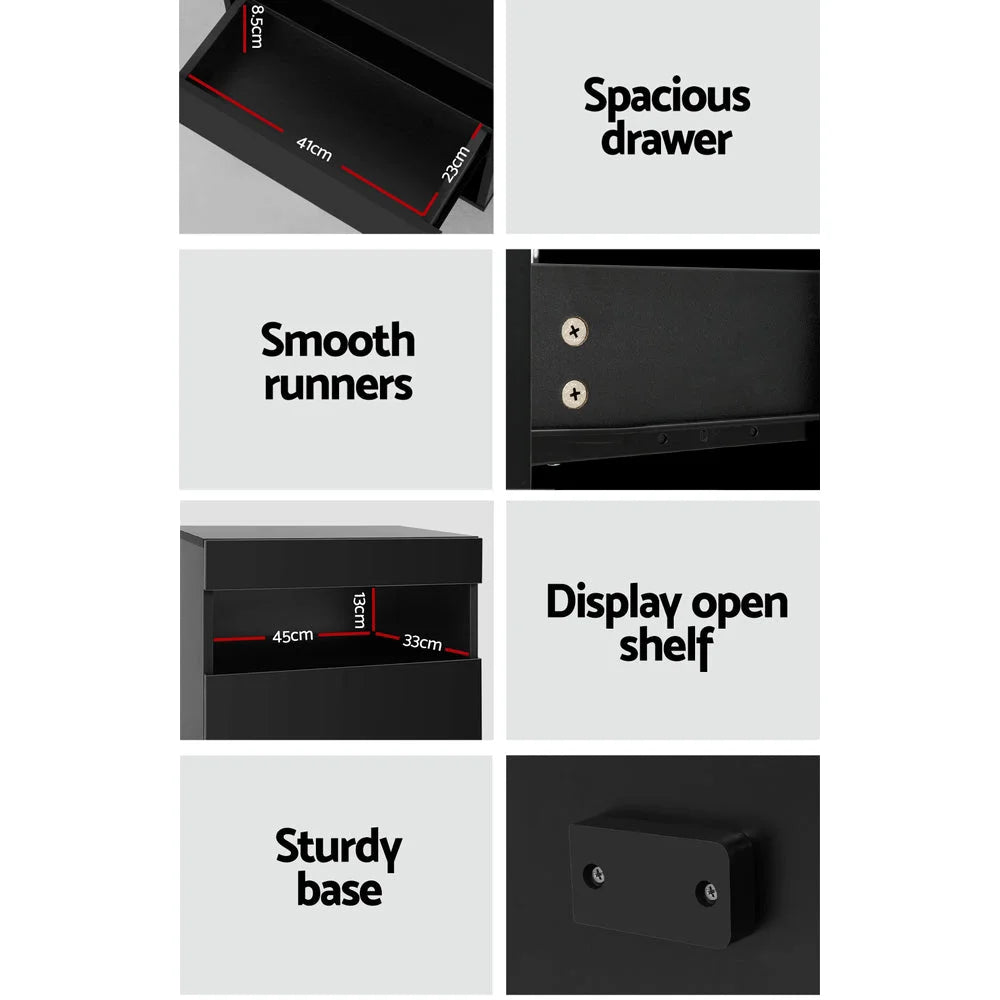 Black table with bedside tables drawers rgb