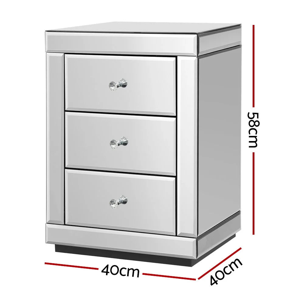 Bedside Tables Set 2 Mirrored Drawers End