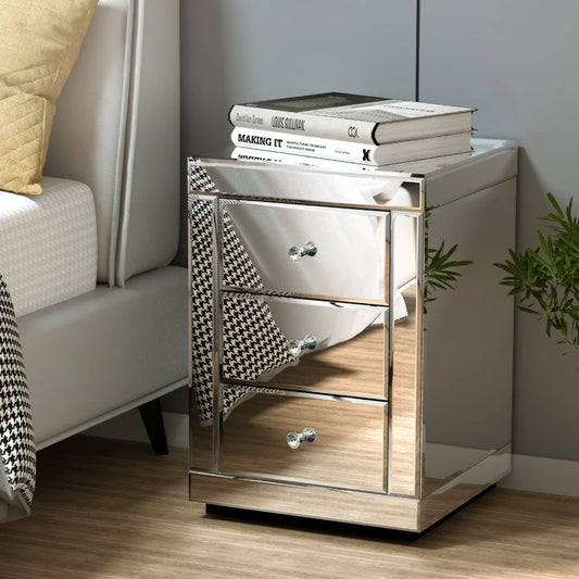 Bedside Tables Set of 2 Mirrored Drawers Side End Table